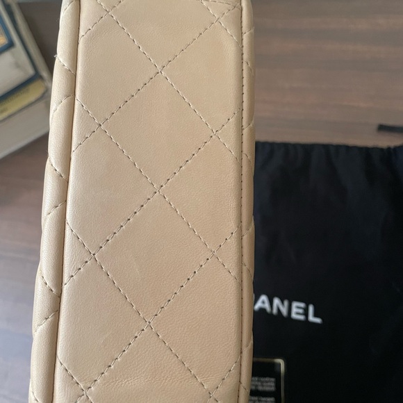 Vintage Chanel Mini Kelly Flap Bag Beige Lambskin Leather Top Handle - Picture 10 of 11